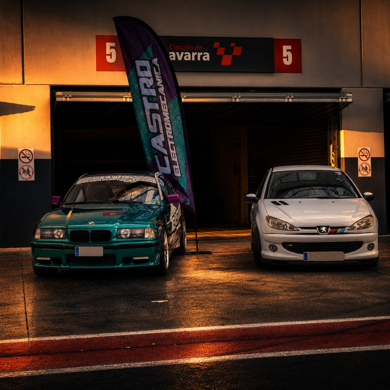 Navarra con el 206 GTI y un BMW E36